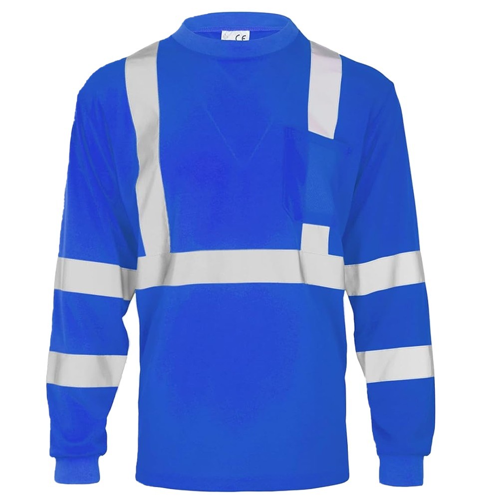 Long Sleeve Safety Shirt for Work, Construction Hi-Vis Reflective Wear BLUE