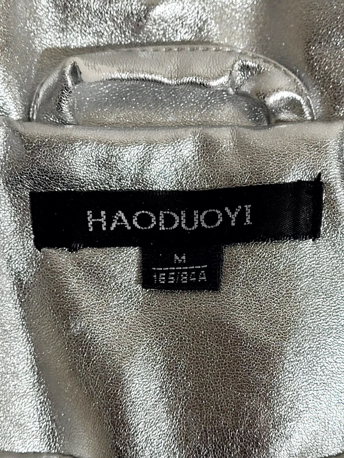 Haoduoyi Womens Size M Silver Metallic Faux Leather Full Zip Long Sleeve Jacket