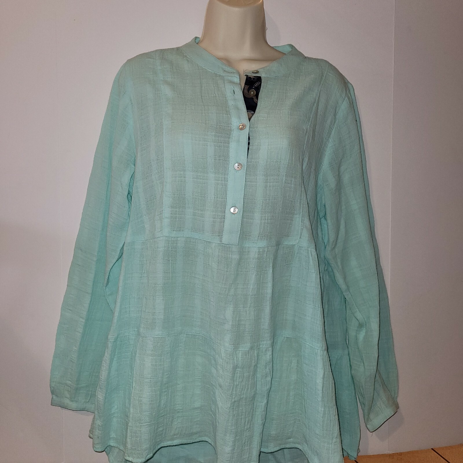 Soft Surroundings Gloria Gauze Henley Tunic Top Clearwater Blue 2DC07 M 10-12