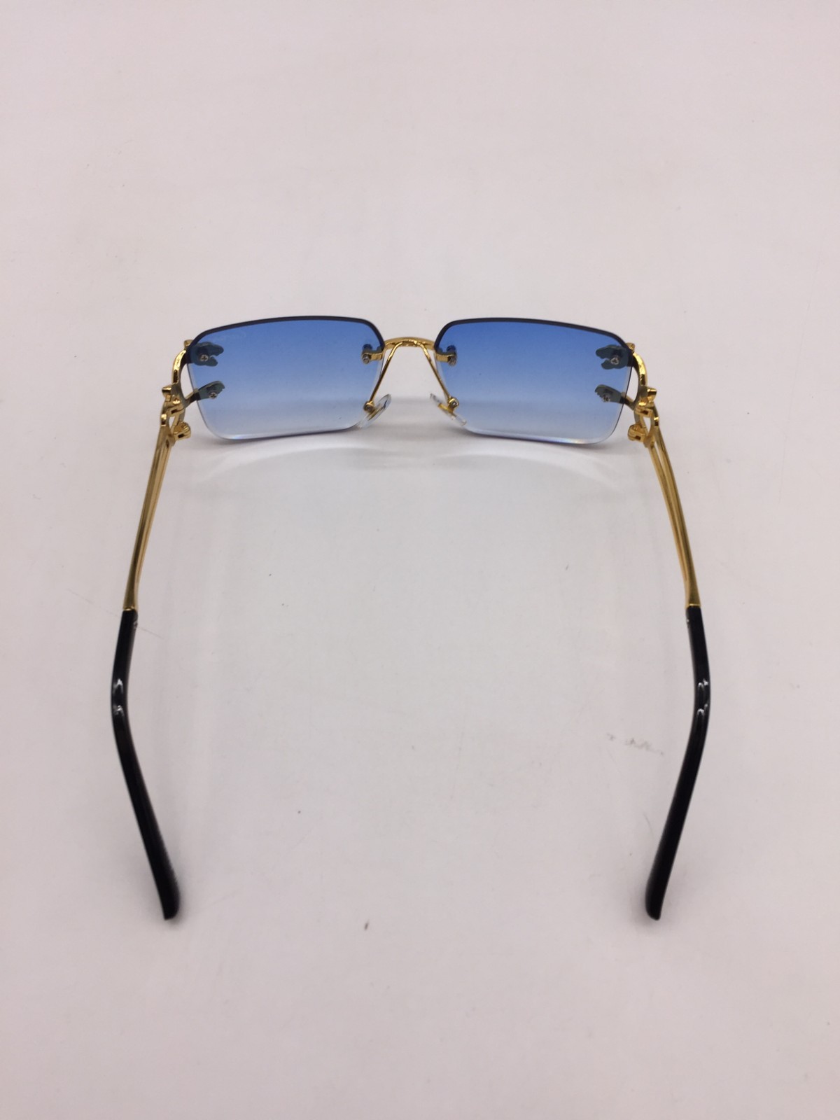 Cartier Rimless Designer Gold Sunglasses Frame 59-15-120 Blue Lens