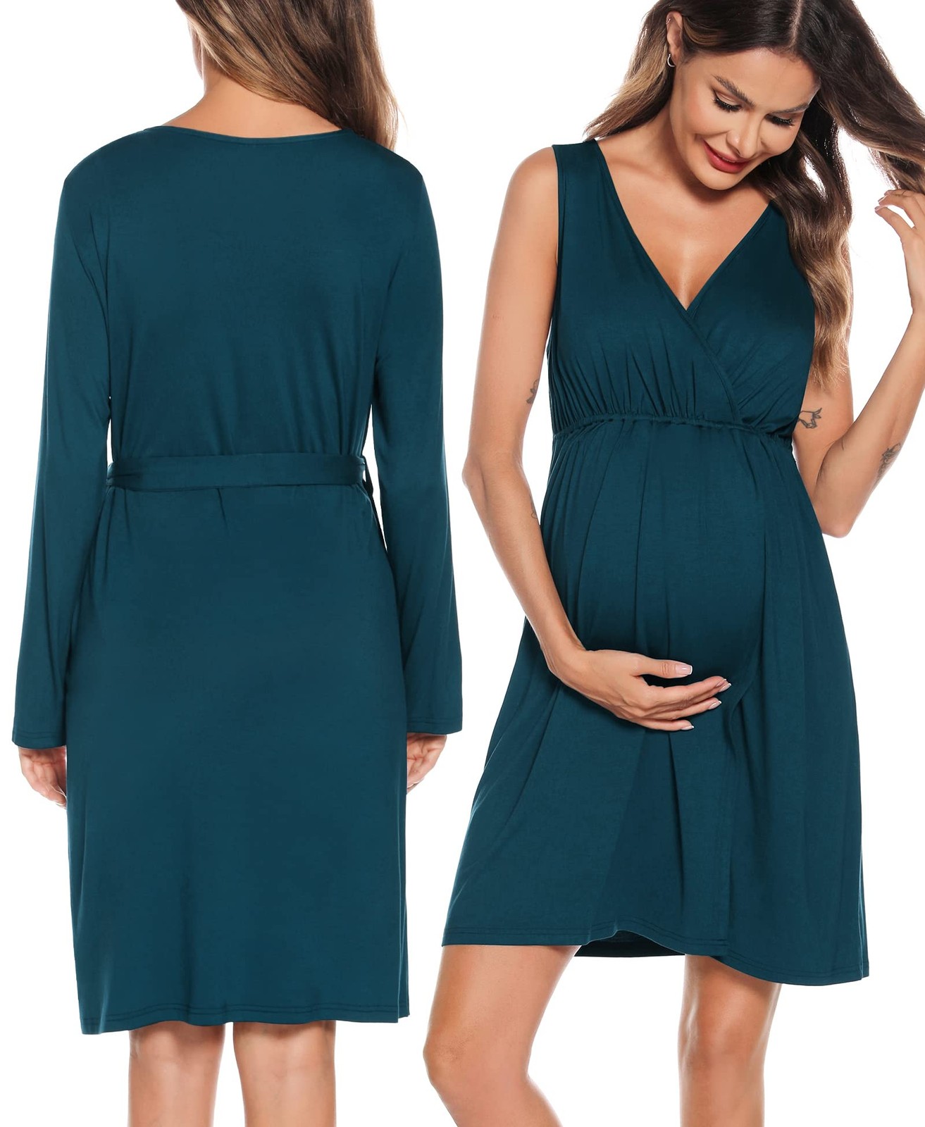 Maternity Nursing Gown and Robe Set 3 in 1 Labor Delivery Nursing Nightgown f…