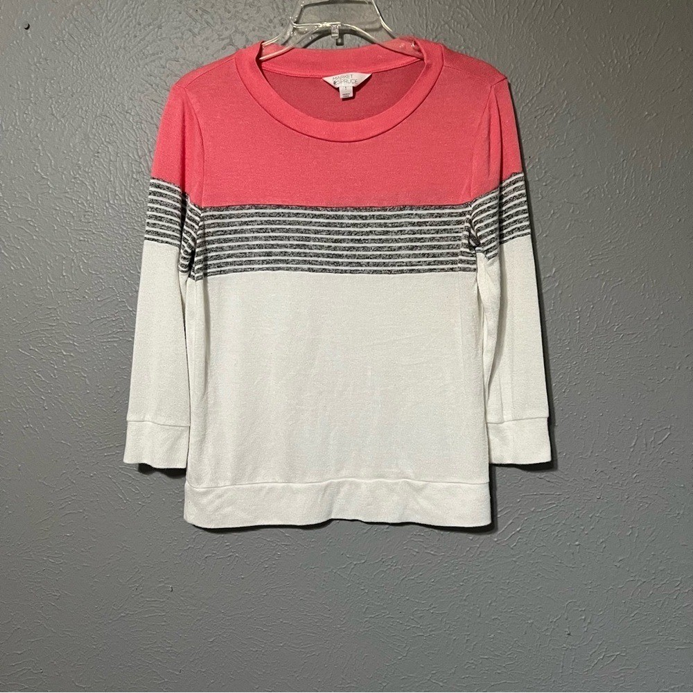 Market & Spruce Pink Stripe Colorblock Pullover shirt size Small