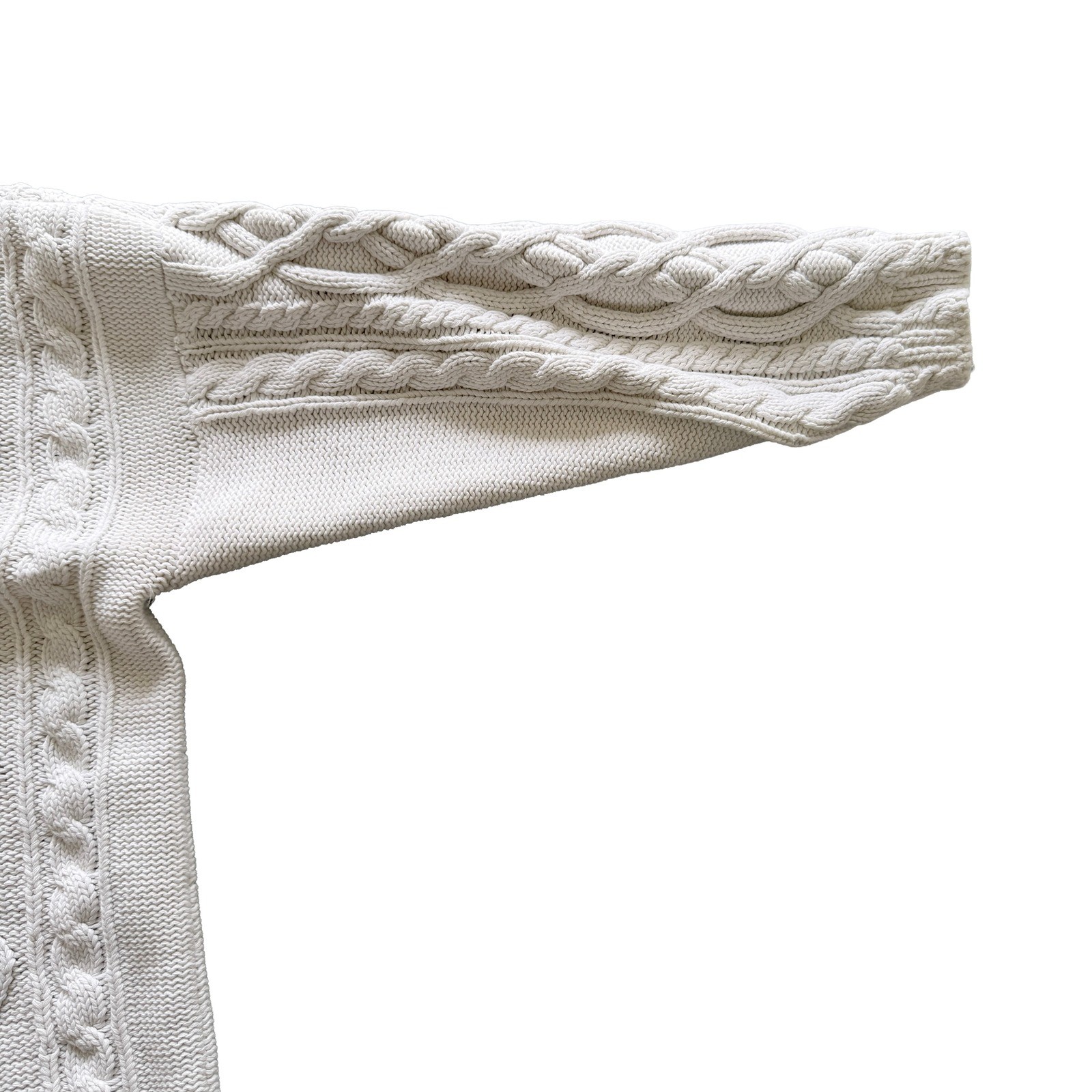Hand Frame Knit Cream Cable Knit Mock Neck Sweater Womens Fisherman Cotton M