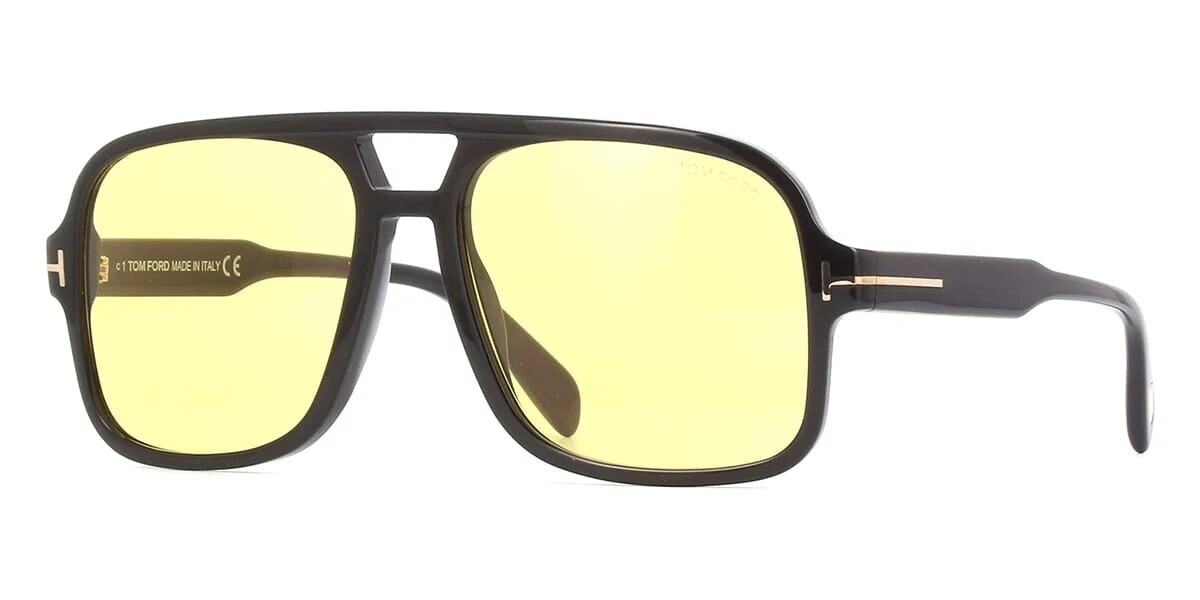 Tom Ford FALCONER 02 FT0884 01E Shiny Black/Brown Yellow Sunglasses 60mm New