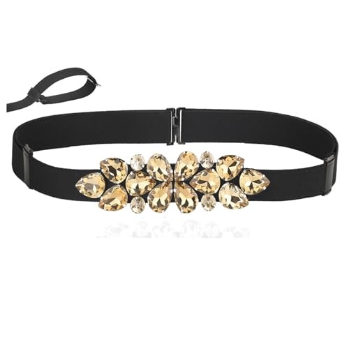 Women Rhinestone Stretch Belts Thin Skinny Adjustable Free Size(26~48″) Gold