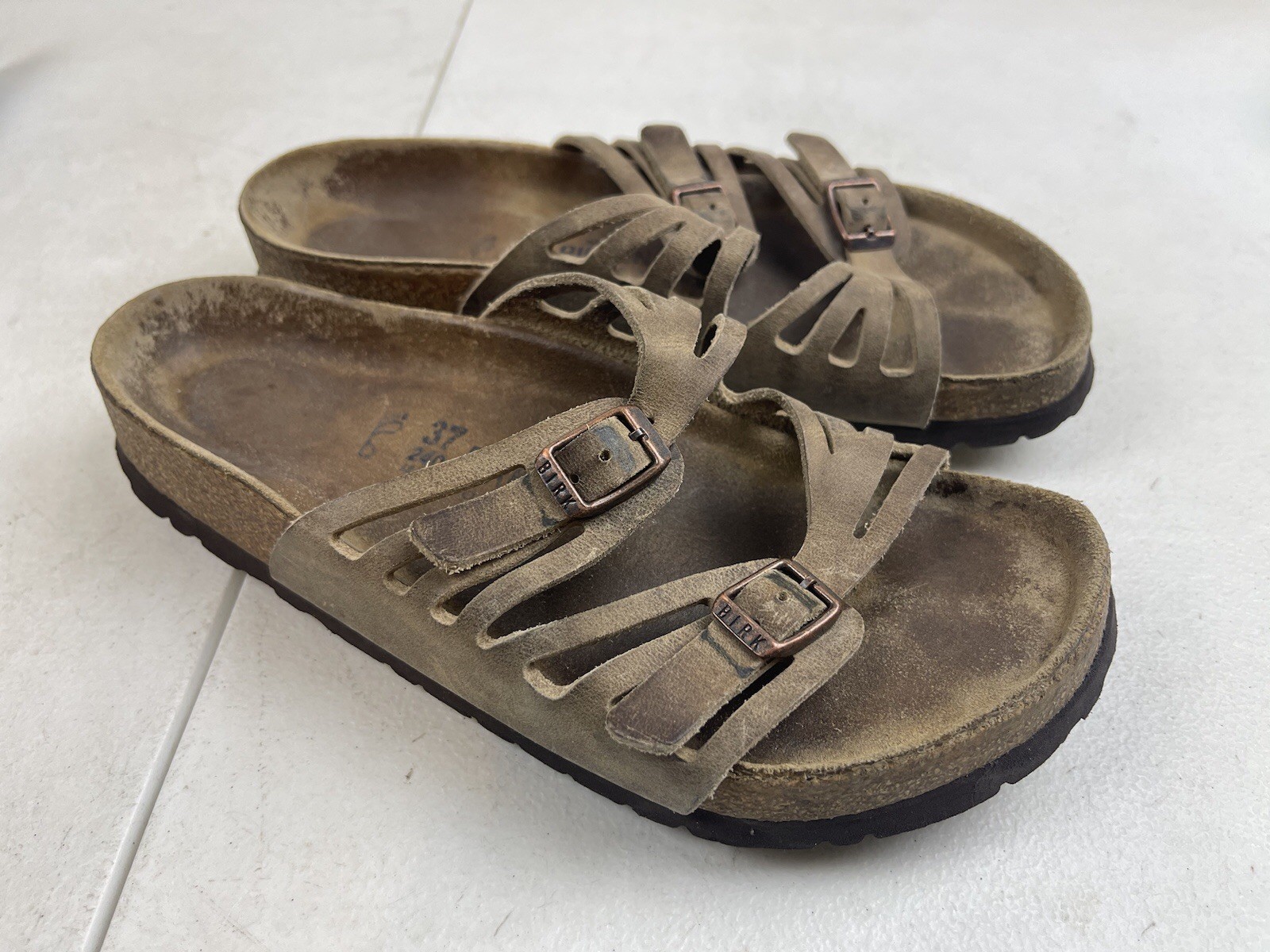 Birkenstock Granada Tobacco Brown Oiled Leather Slide Sandals Womens 37 240 L6