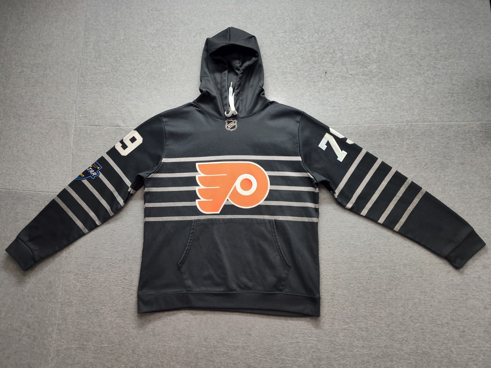 Zootop Bear Men Hoodie L Black Striped Drawstring Kangaroo Pocket Logo Active