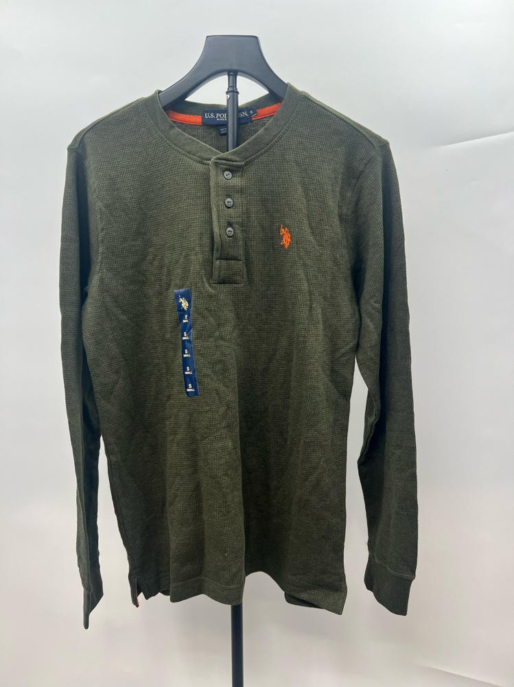 U.S. Polo Assn. Long Sleeve Solid Thermal Henley Army Heather S