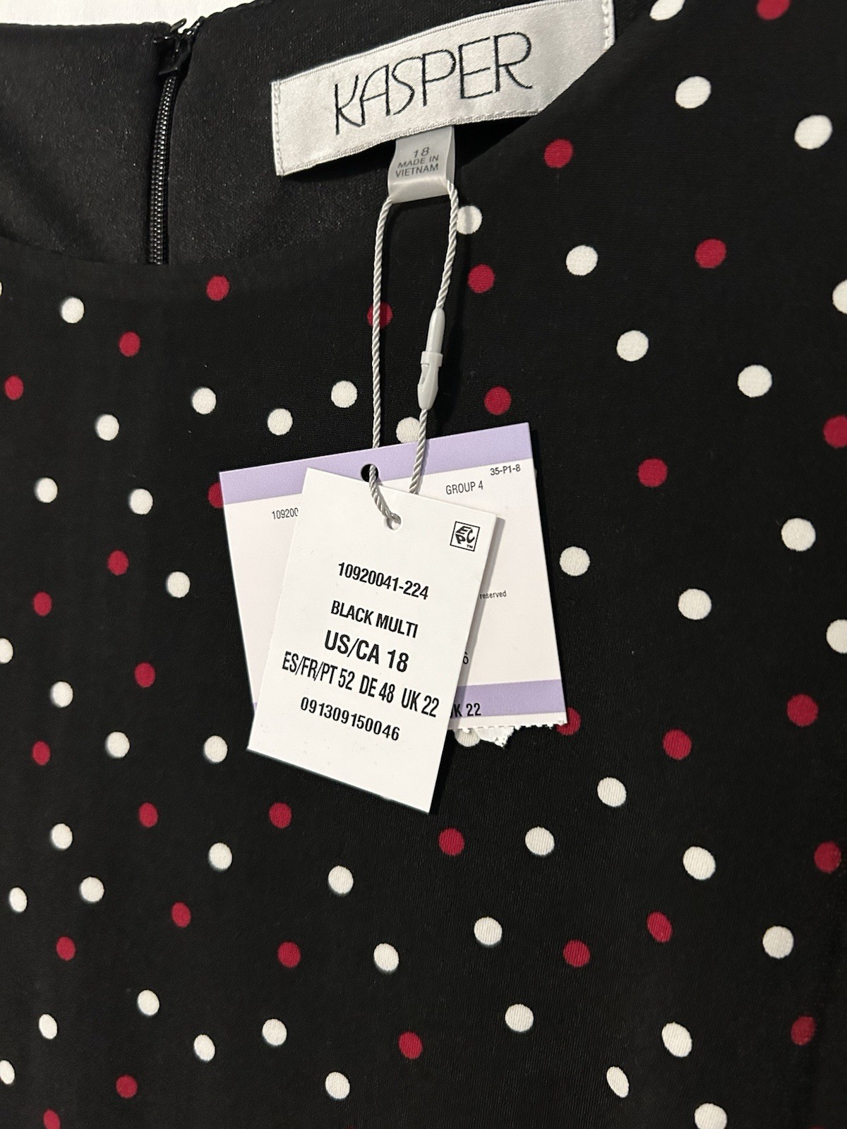 KASPER Black Polka Dot Midi Wear To Work Dress Plus 18W NWT