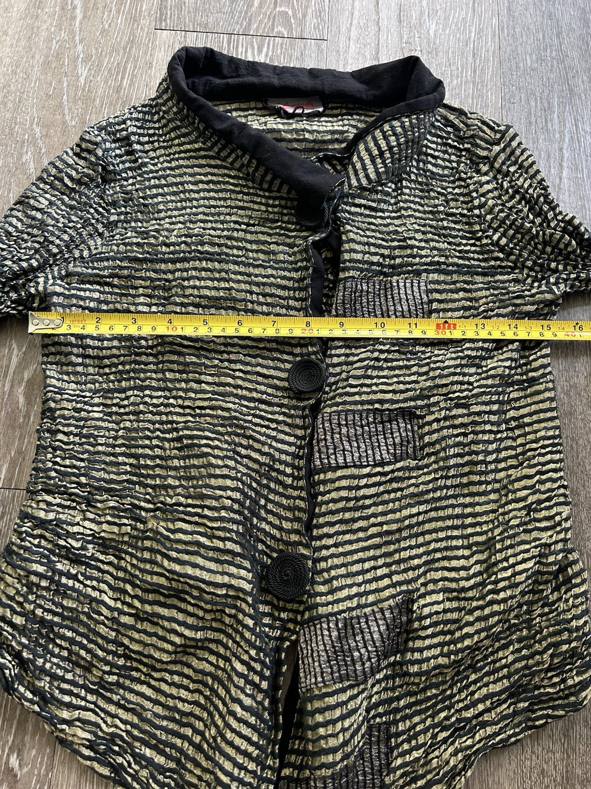 Deborah Cross Textile Artist Striped Crinkle Blouse Black Gold Art To Wear Goth
