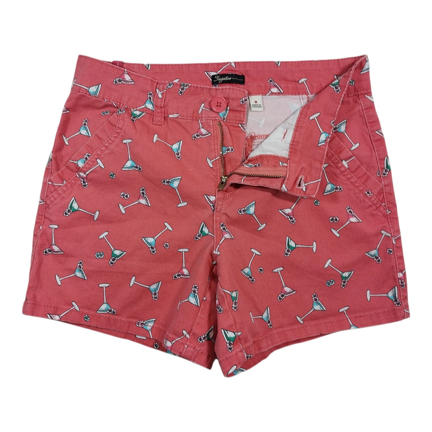 Supplies Shorts Womens 30 Size 8 Pink Martini Print Pockets Stretch Casual