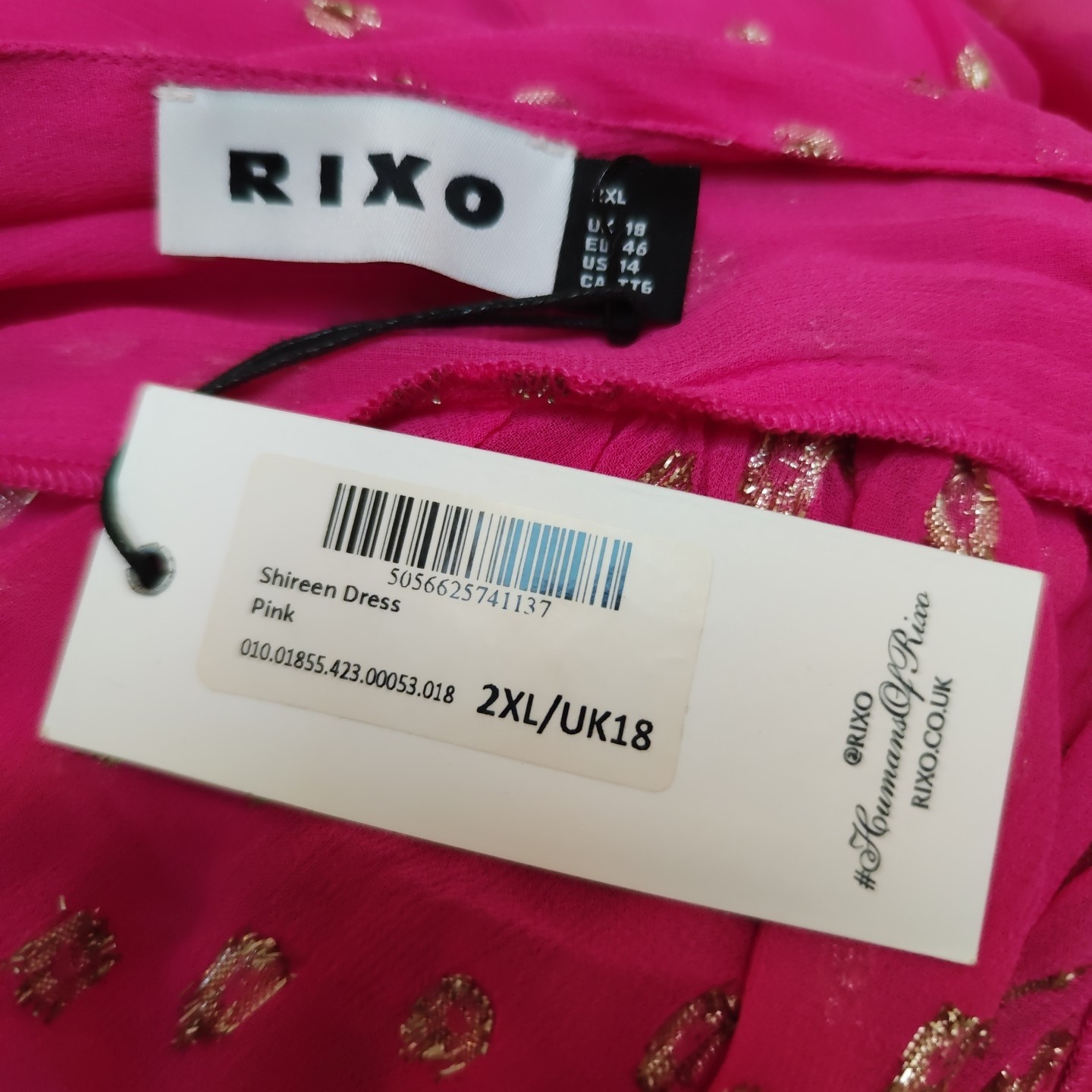 Rixo Pink Gold Dot Midi Dress XXL Size 18 Shireen Layers Sheer V-back Wedding