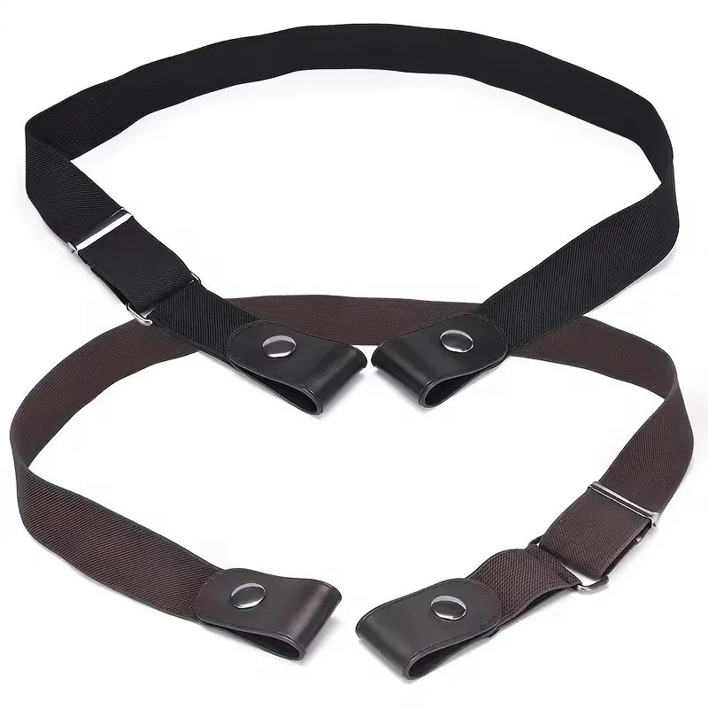 2 Pack No Buckle Elastic Belt Invisible Loop Belt for Jeans Pants