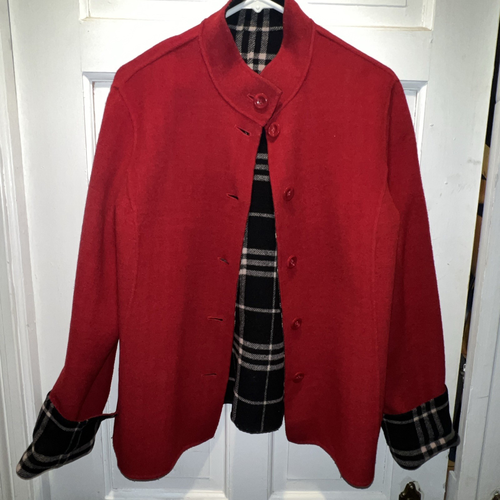 Unbranded No Size Label Black RED WHITE PLAID REVERSIBLE JACKET SIZE LARGE