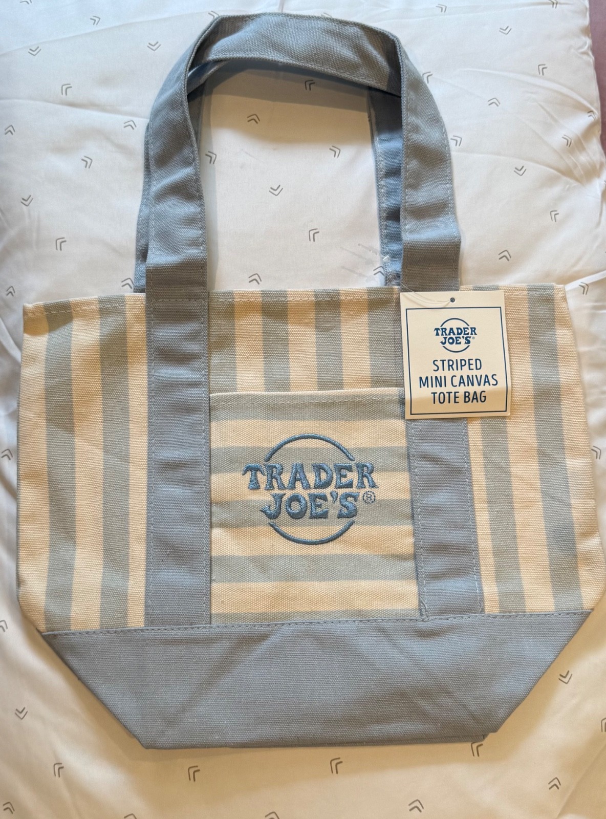 Trader Joe’s Mini Pastel Striped Canvas Tote Bag – Blue NWT