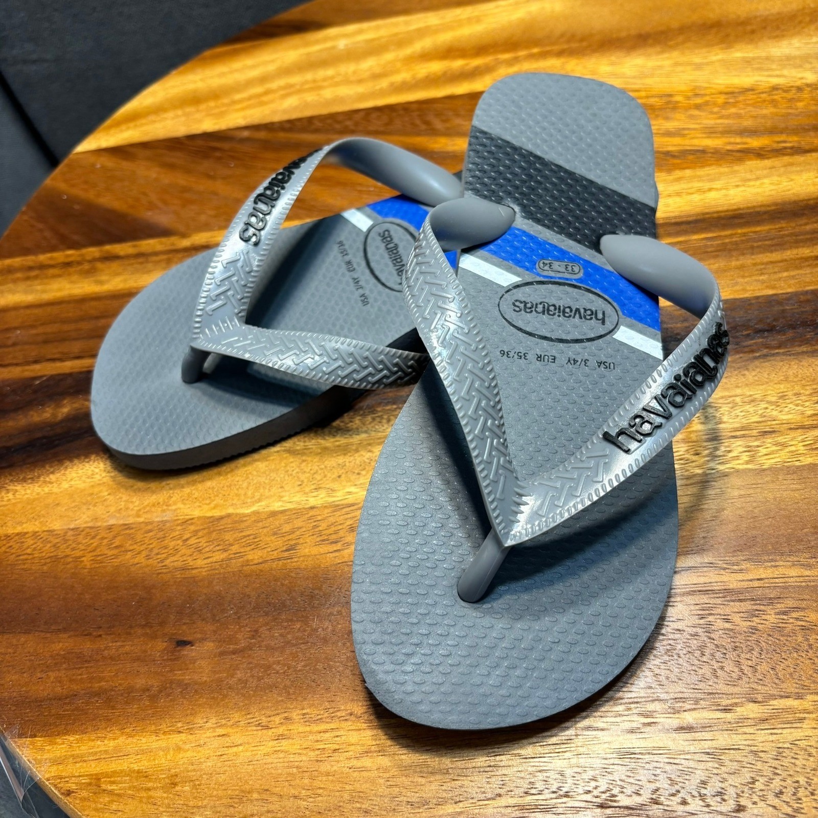 Havaianas, Grey/Blue Colorblock Flip Flop Sandals Boys – Size 3/4Y