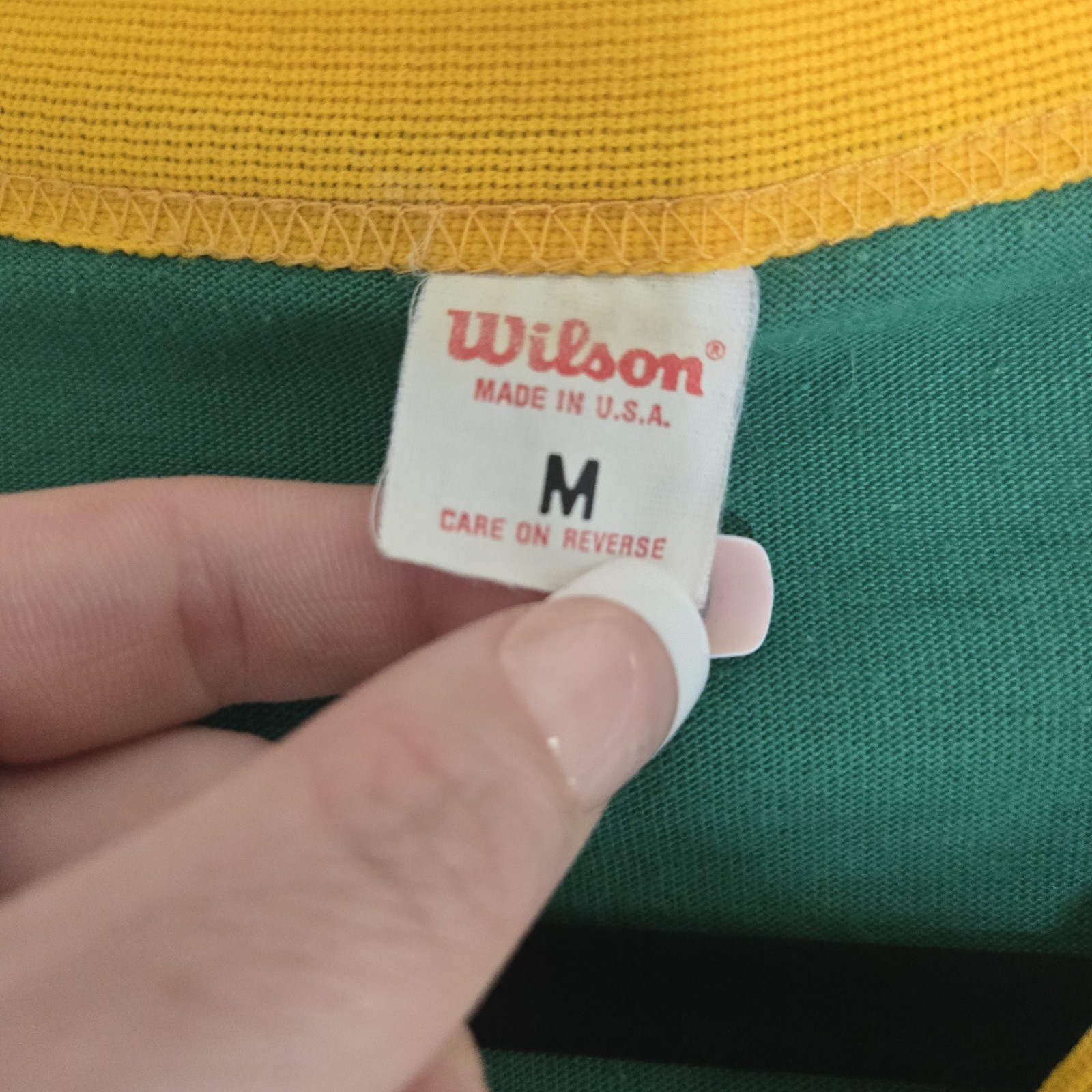 American vintage 70s i0s Wilson ringer baseball jersey sz M Green Yellow