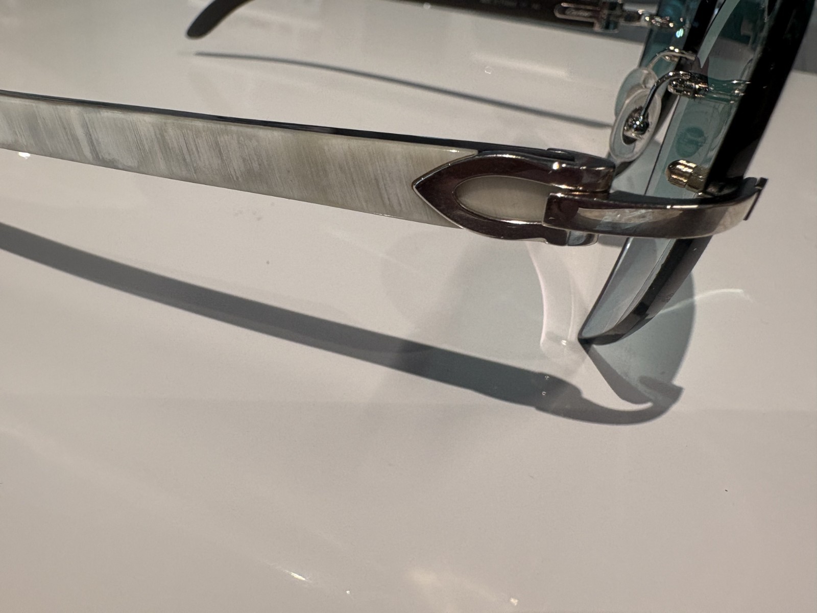 CARTIER C DECOR SILVER/WHITE BUFFALO HORN UNISEX EYEGLASSES CT0046O-002