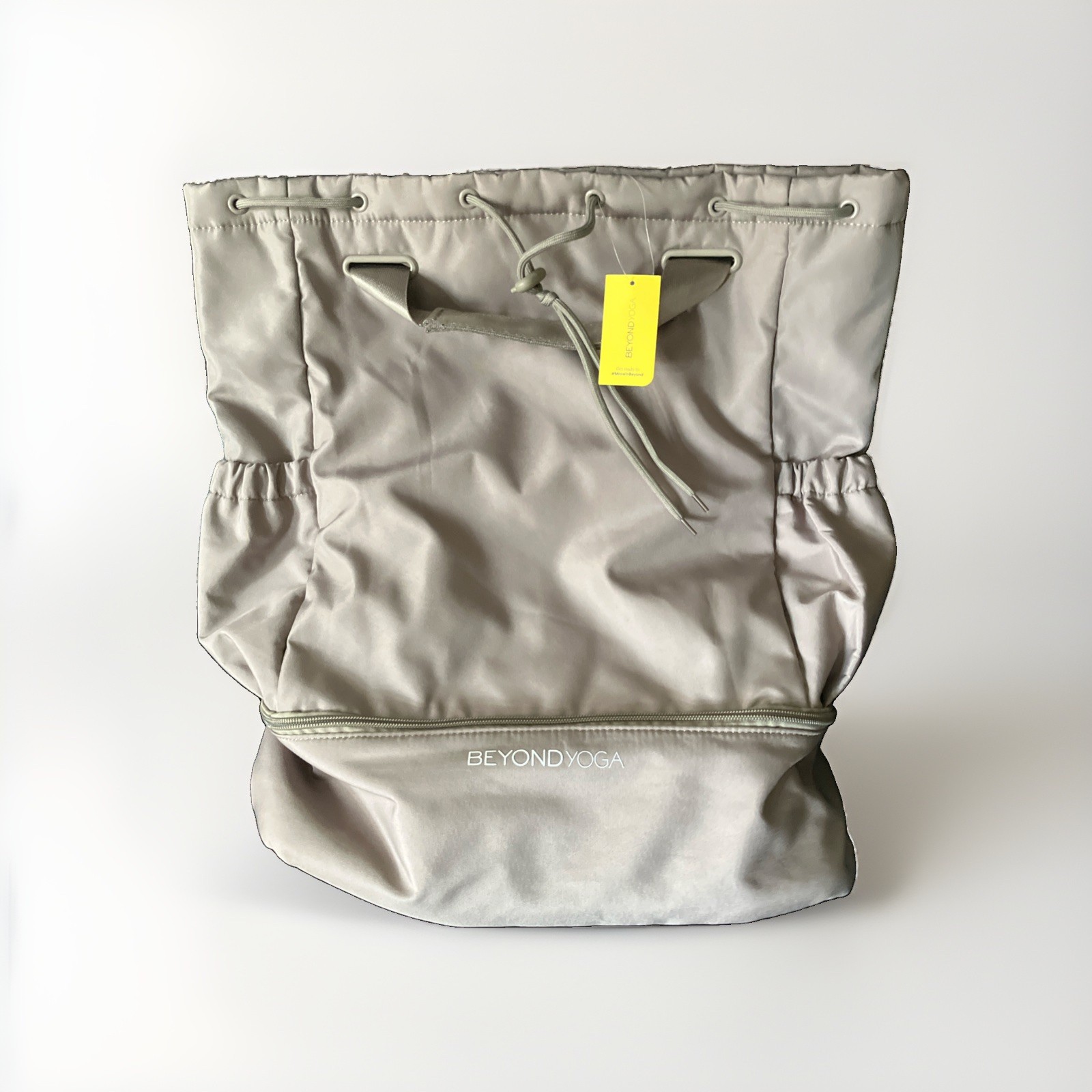 Beyond Yoga Backpack Taupe Gray Drawstring Gym Travel Athleisure NWT Bag