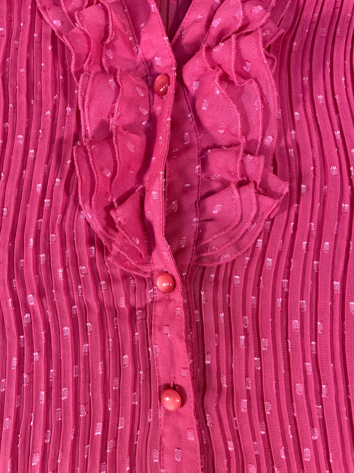 Misty & Max Sz L Women’s Sheer Pink Button Ruffle Collar Blouse Shirred Cuff