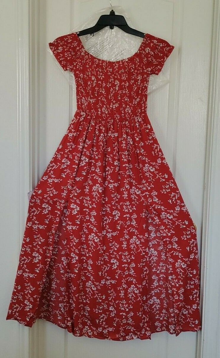NEW WOMAN KRANDA GATHERED FRONT DRESS SIZE M SLIT FIT ~FLARE Floral 100% Rayon