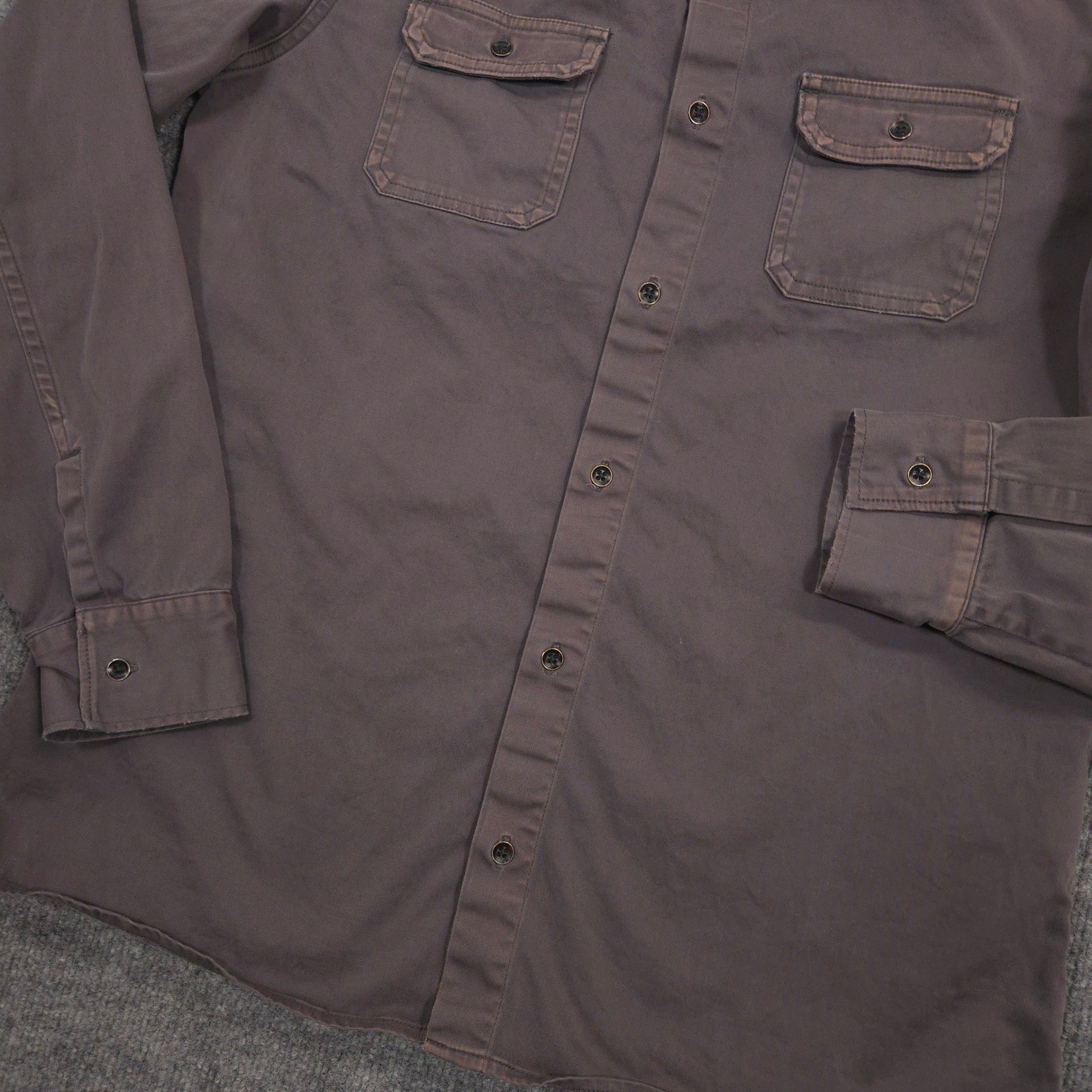 AllSaints Bryant Work Shirt Mens Small Gray Garment Washed Utility Flap Pockets