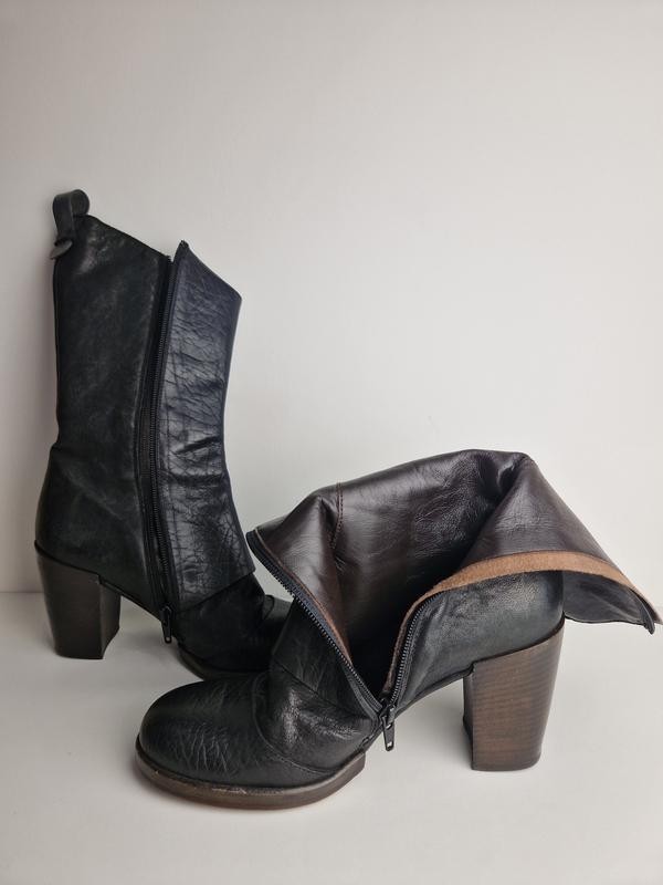 Vintage IXOS Black Leather Mid Calf Boots EU 38 US 7.5 Made in Italy Chunky Heel