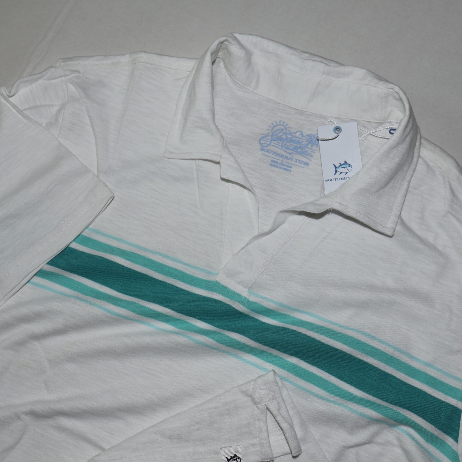 Southern Tide Polo Shirt Mesa Sun Farer Johnny Collar White SS New Large L