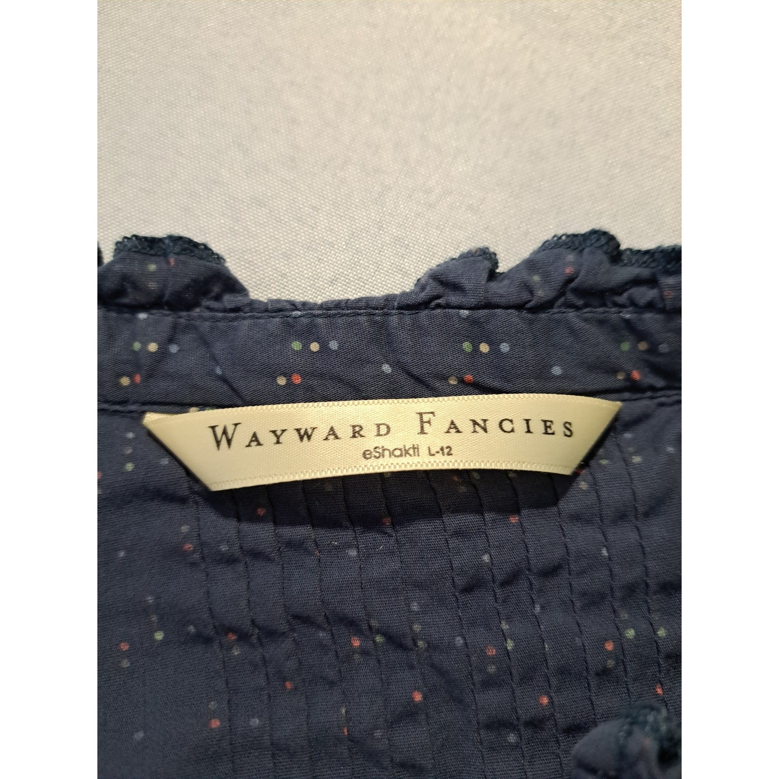 Wayward Fancies eShakti Blue Pintuck Babydoll Tunic Top Polka Dot Size L-12