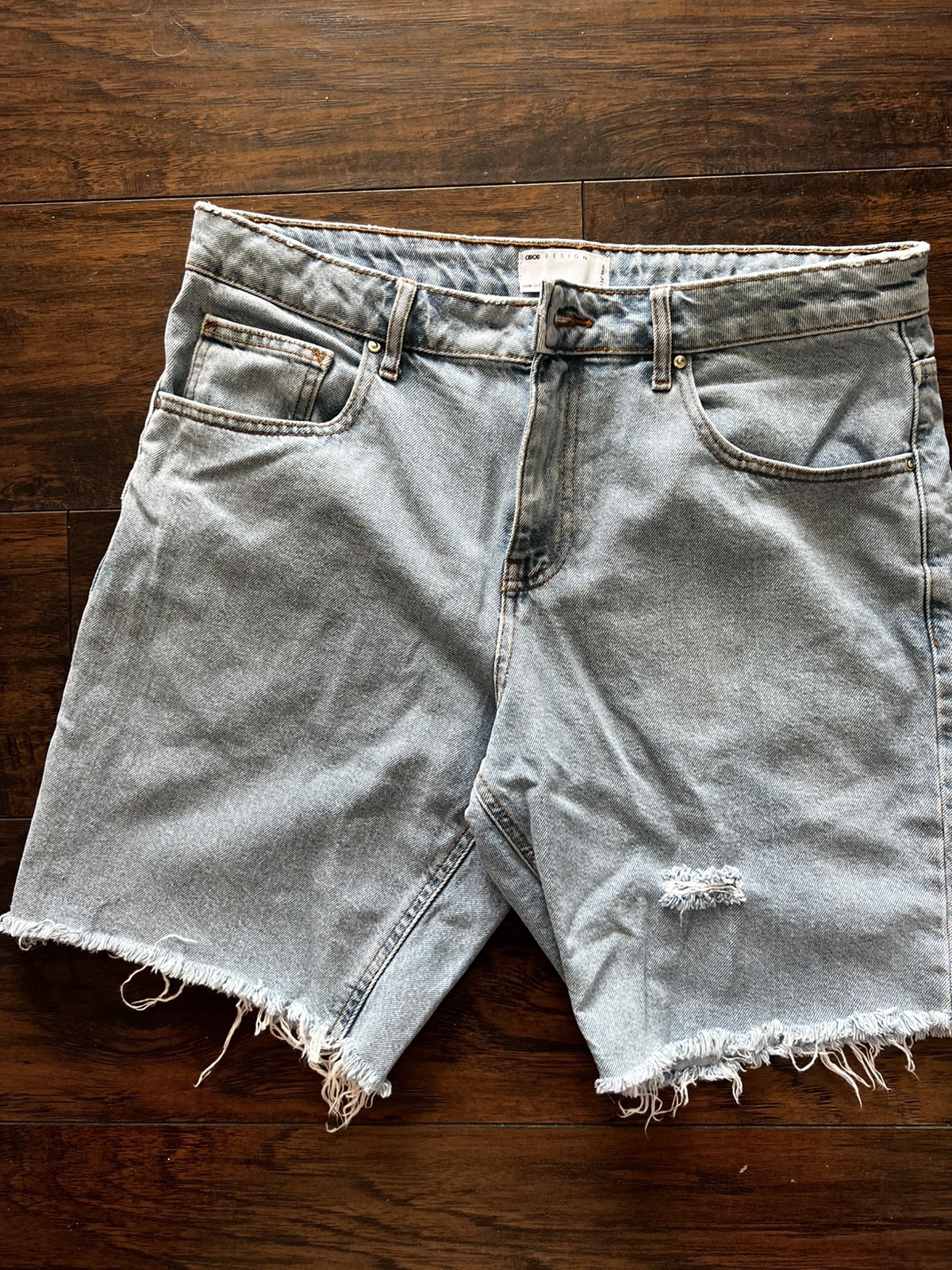ASOS DESIGN Classic Rigid Denim Shorts in Light Stone Blue Wash Men Size W 34