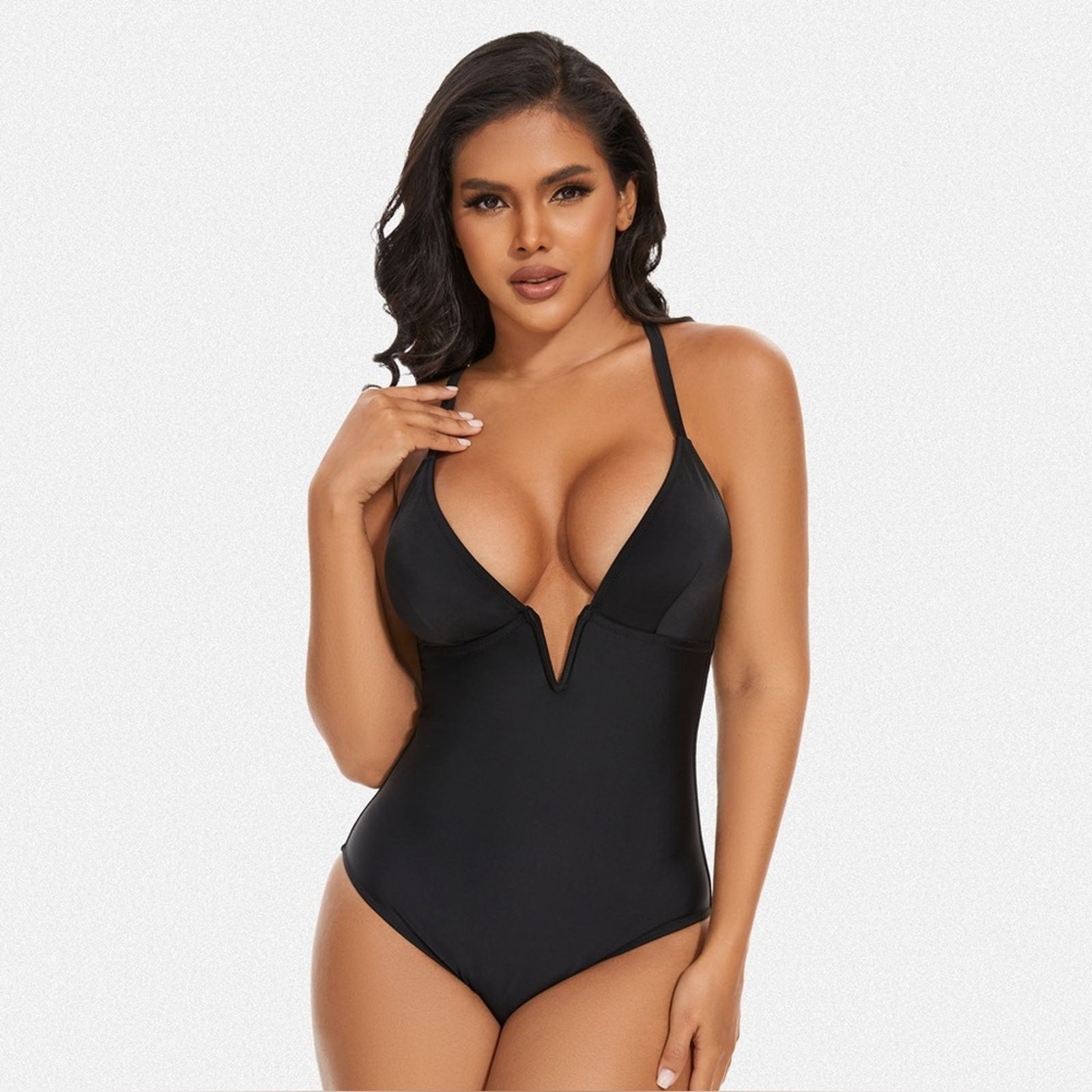 Shaperin Tummy Control Deep V Neck Shapewear Swimsuit Black Women’s Size XL