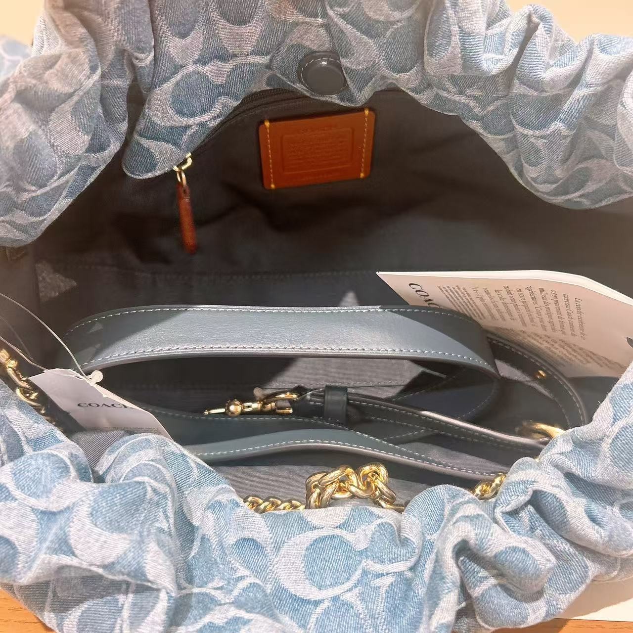 NWT Coach CDB97 Faye Large Shoulder Bag In Signature Denim Gold/Indigo