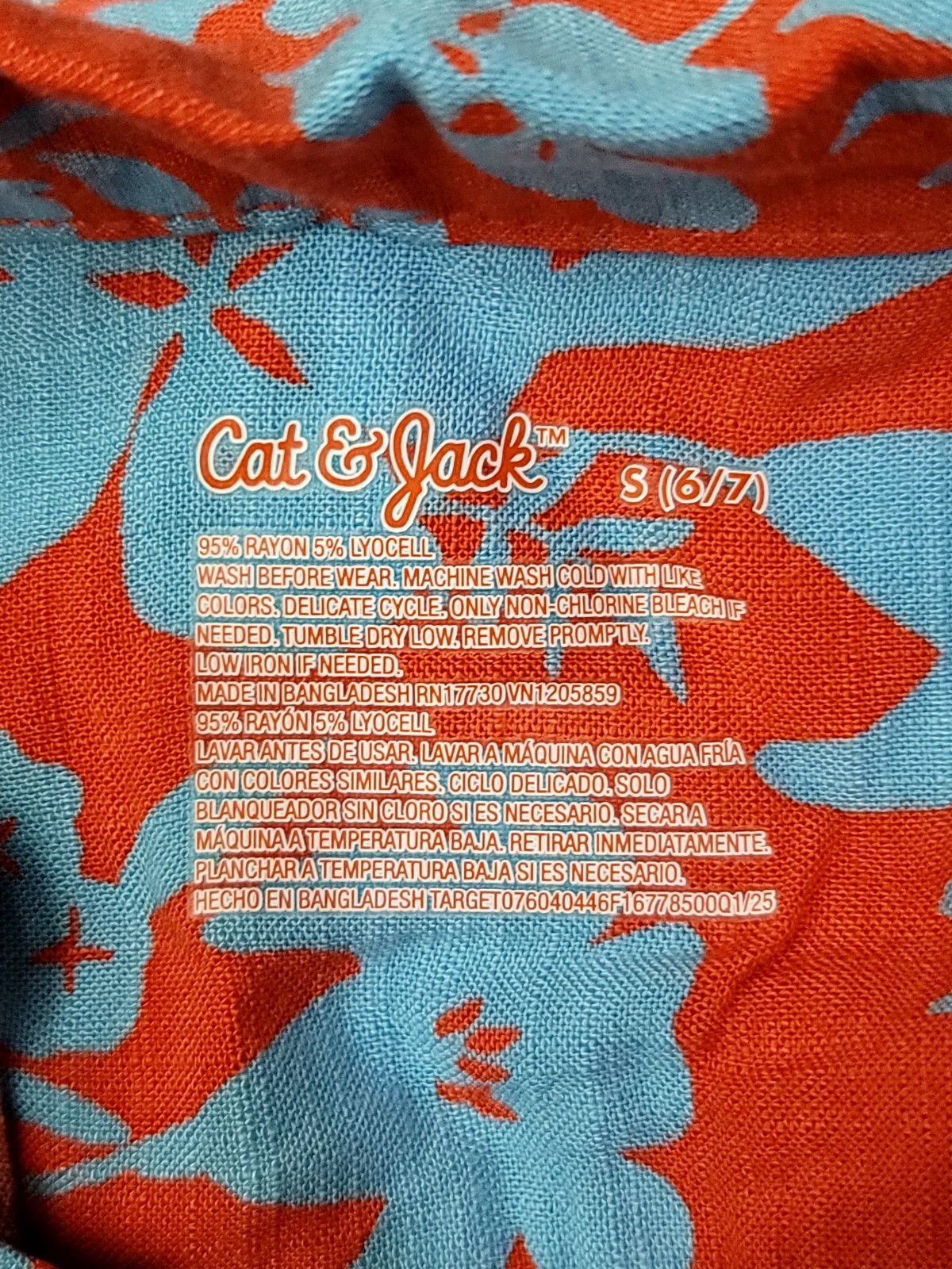 Cat & Jack Boys Floral Hawaiian Button-Up Shirt Orange/Blue S (6/7) Collared