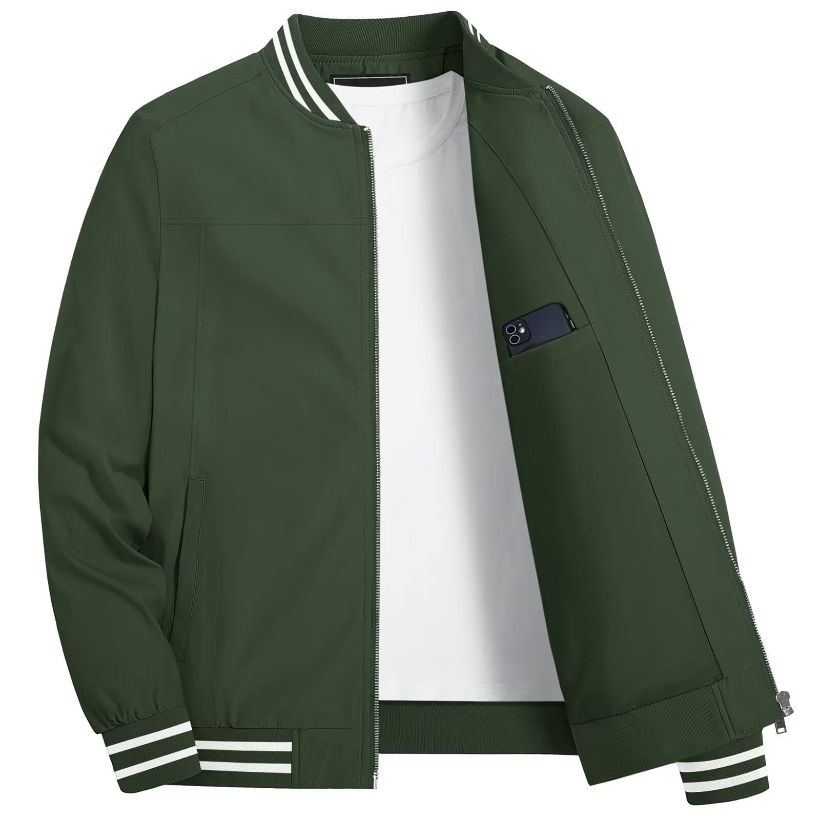 Men’s Thin Bomber Jacket Spring Fall Sportswear Casual Full-Zip Baseball Coat US