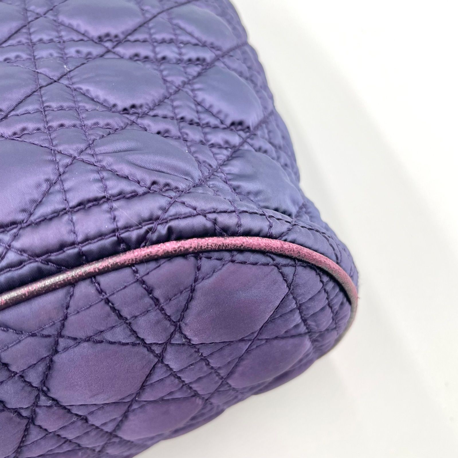 Auth Christian Dior Cannage Nylon Tote Bag and Shoulder Bag, Purple 2Y9816