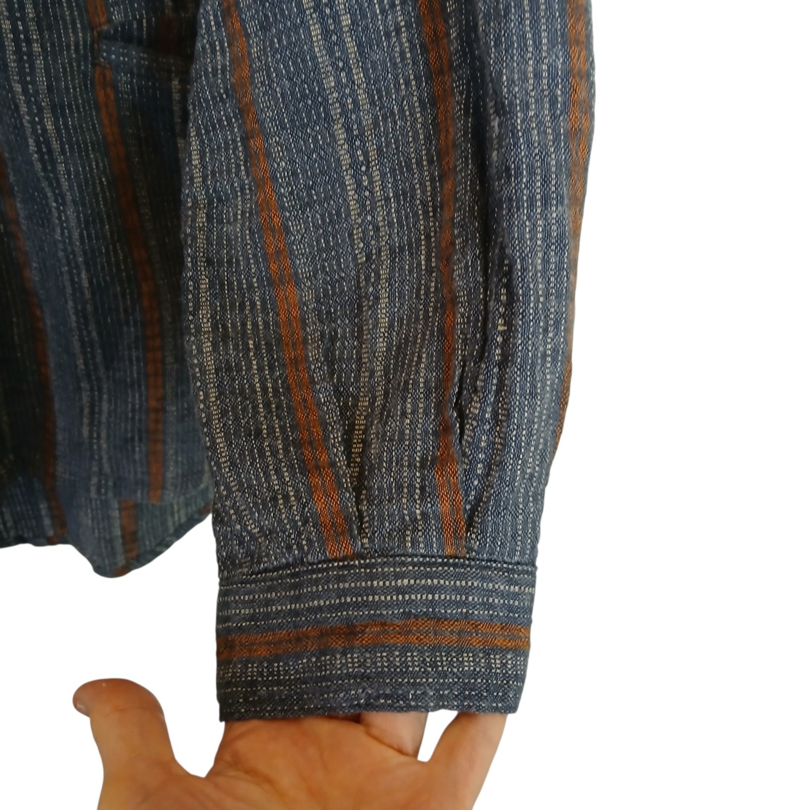 POETRY Shirt Size 8 Womens Hemp Organic Cotton Blend Blue Striped Button Down
