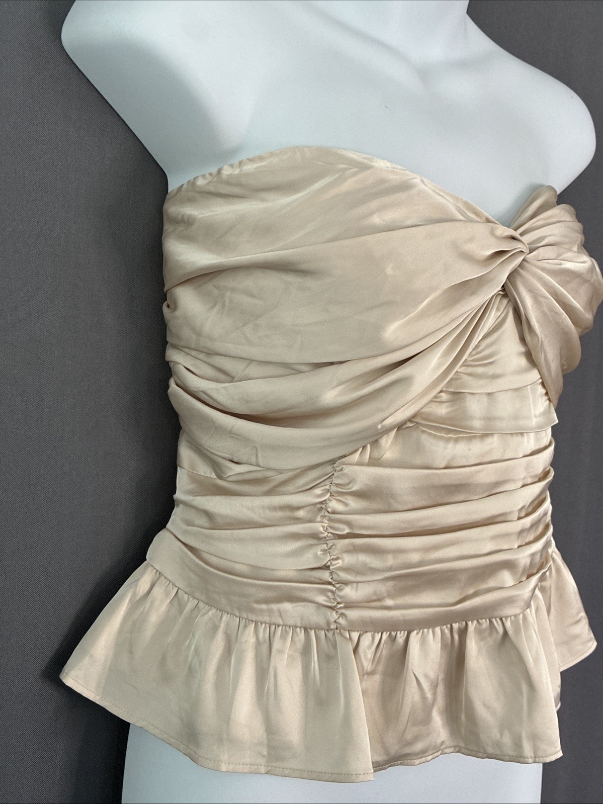 Express Strapless Peplum Pleated Satin Top Sz XL Beige Champagne Romantic Fairy