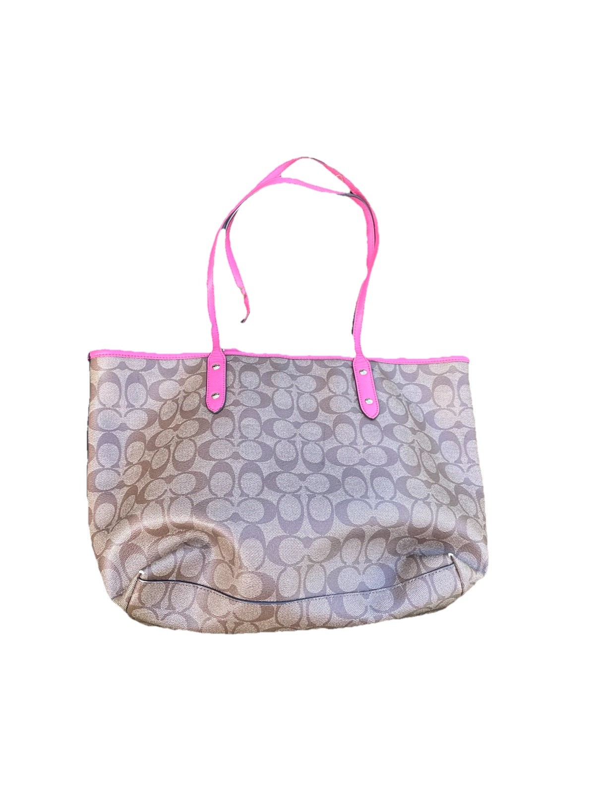 Coach Signature Tote Zip Bag w/ Matching Wristlet brown Pink gold