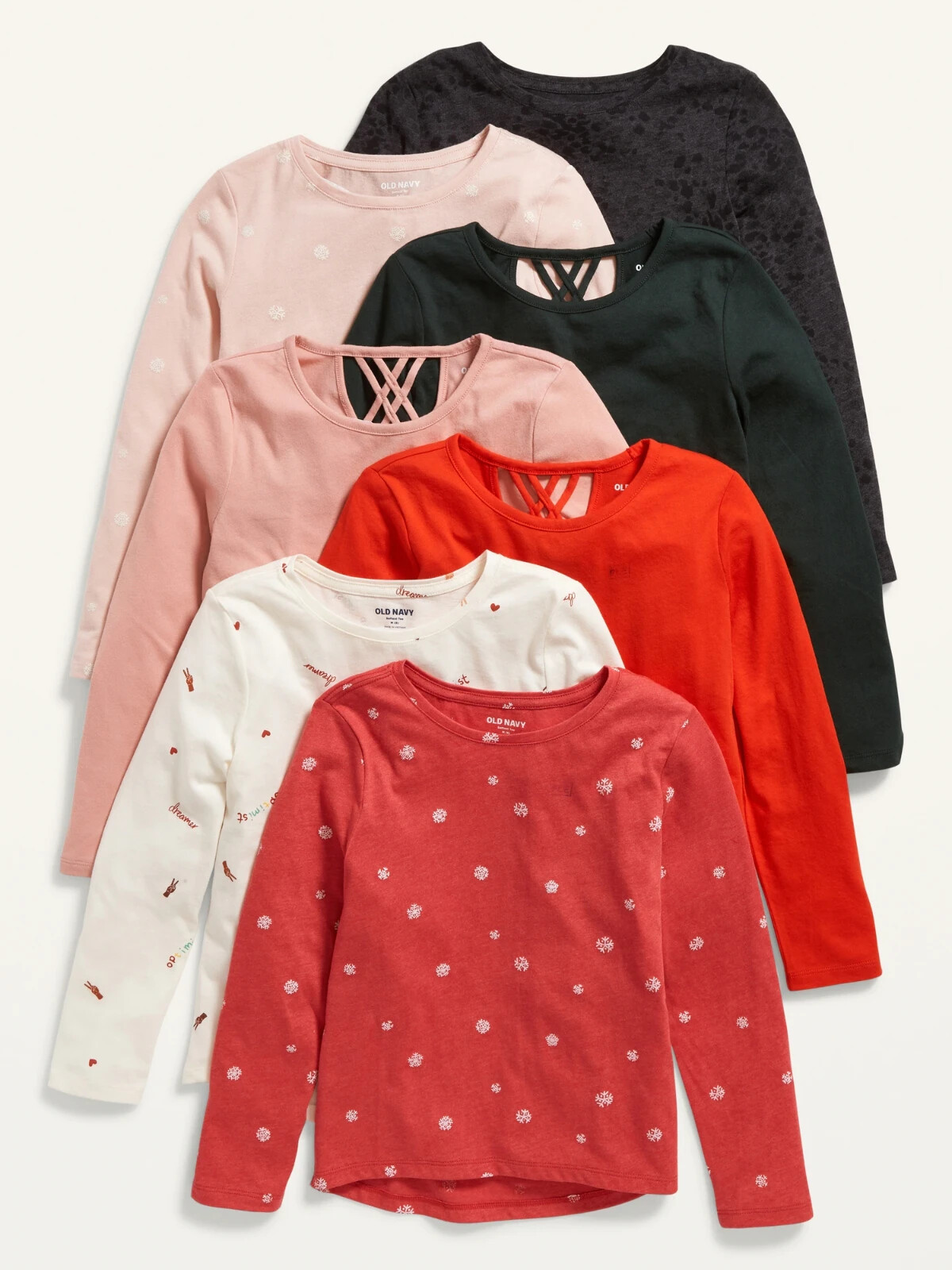 7PK Old Navy Girls Long Sleeve Shirts Black Pink Red White Size Large 10-12