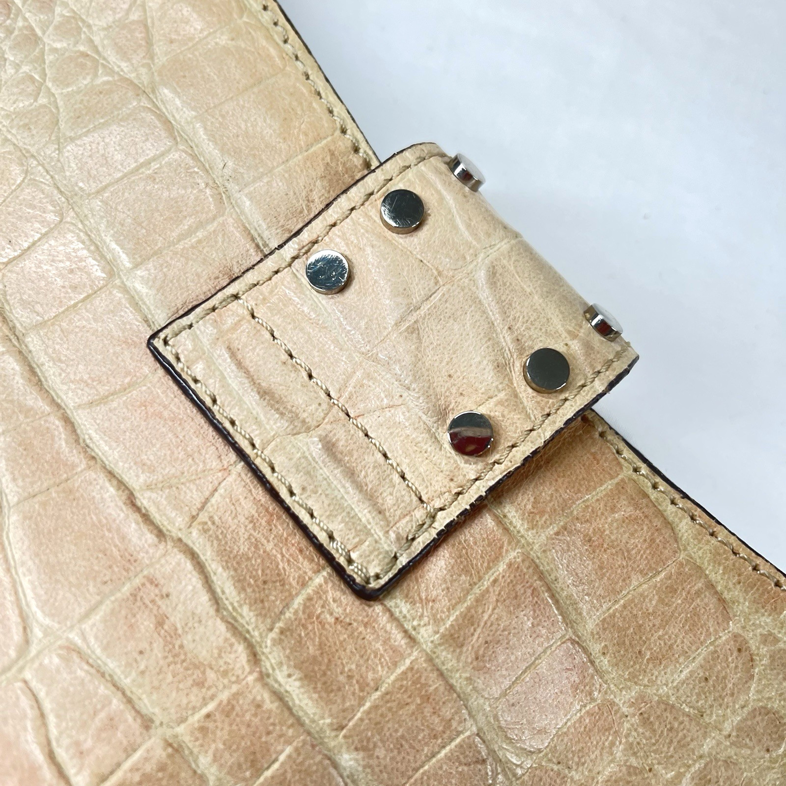 Vintage GUESS Y2K Beige Croc Embossed Logo Hobo Bag Studded Rhinestone Buckle