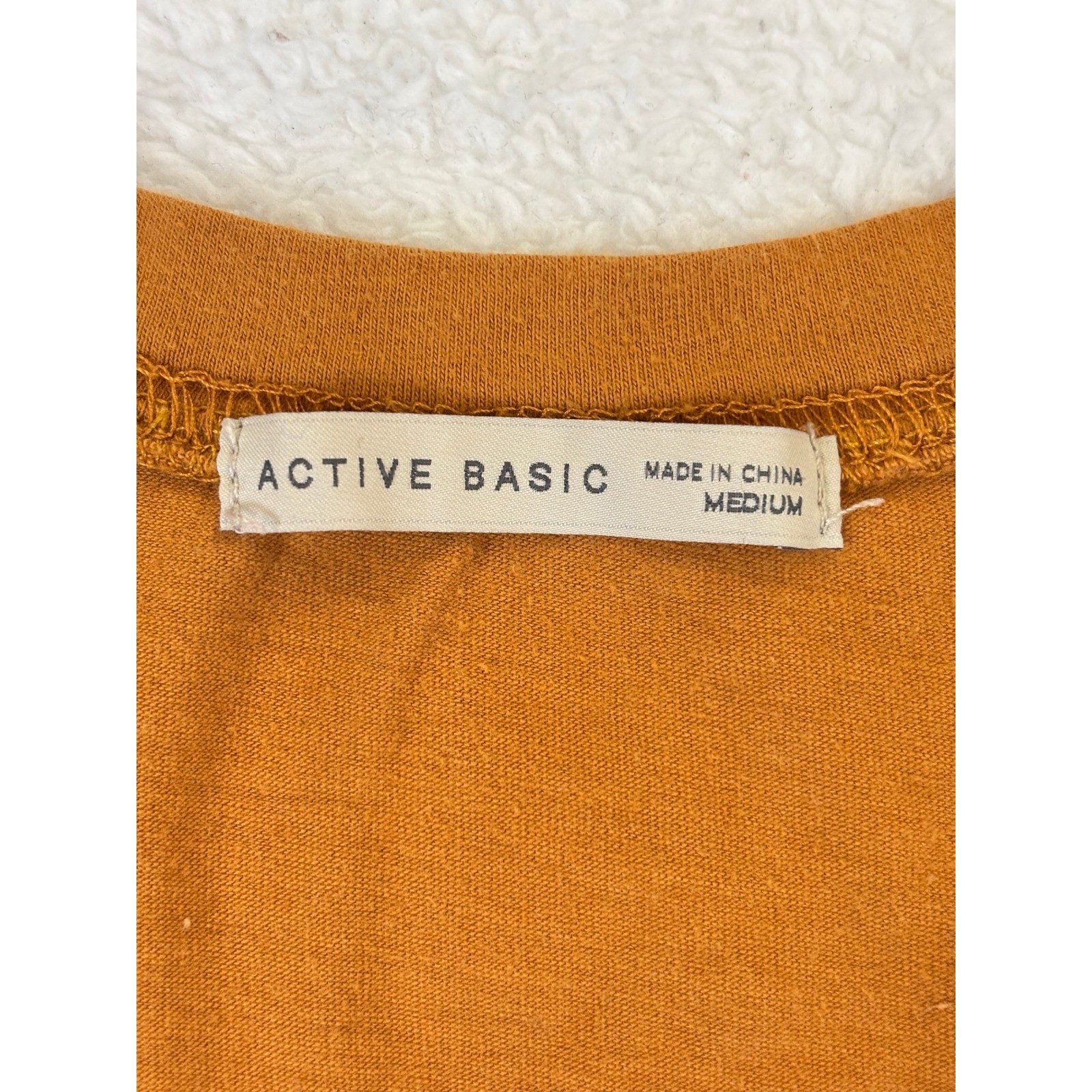 Active Basic Womens Long Sleeve Scoop Neck Top Burnt Orange Rust Size Medium