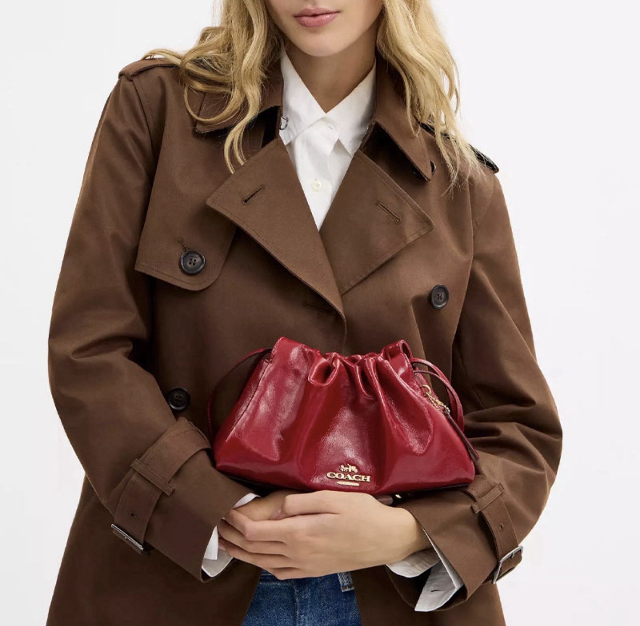 NWT Coach Faye Shoulder/Crossbody Bag In Glazed Leather/Dark Cardinal CCE39