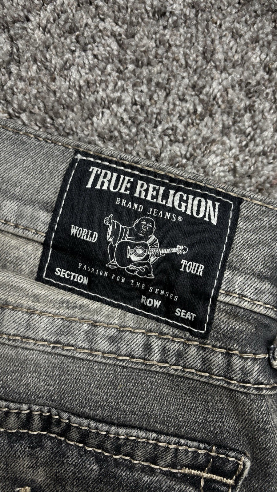 True Religion Men’s Gray Denim Jeans Relaxed Fit Mid Rise Straight Leg 5-Pocket