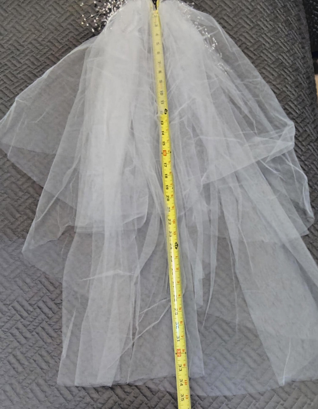 Kleinfeld Bridal Veil 35” Soft white/Ivory Tulle with Crystal Beaded Spray