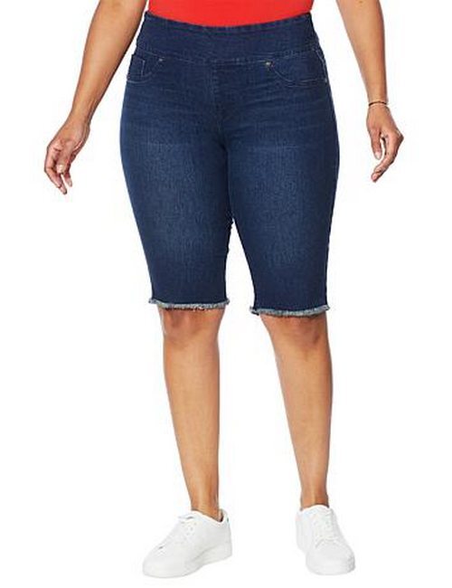 DG2 Diane Gilman Ivory Denim Classic Stretch Pull On Bermuda Shorts New