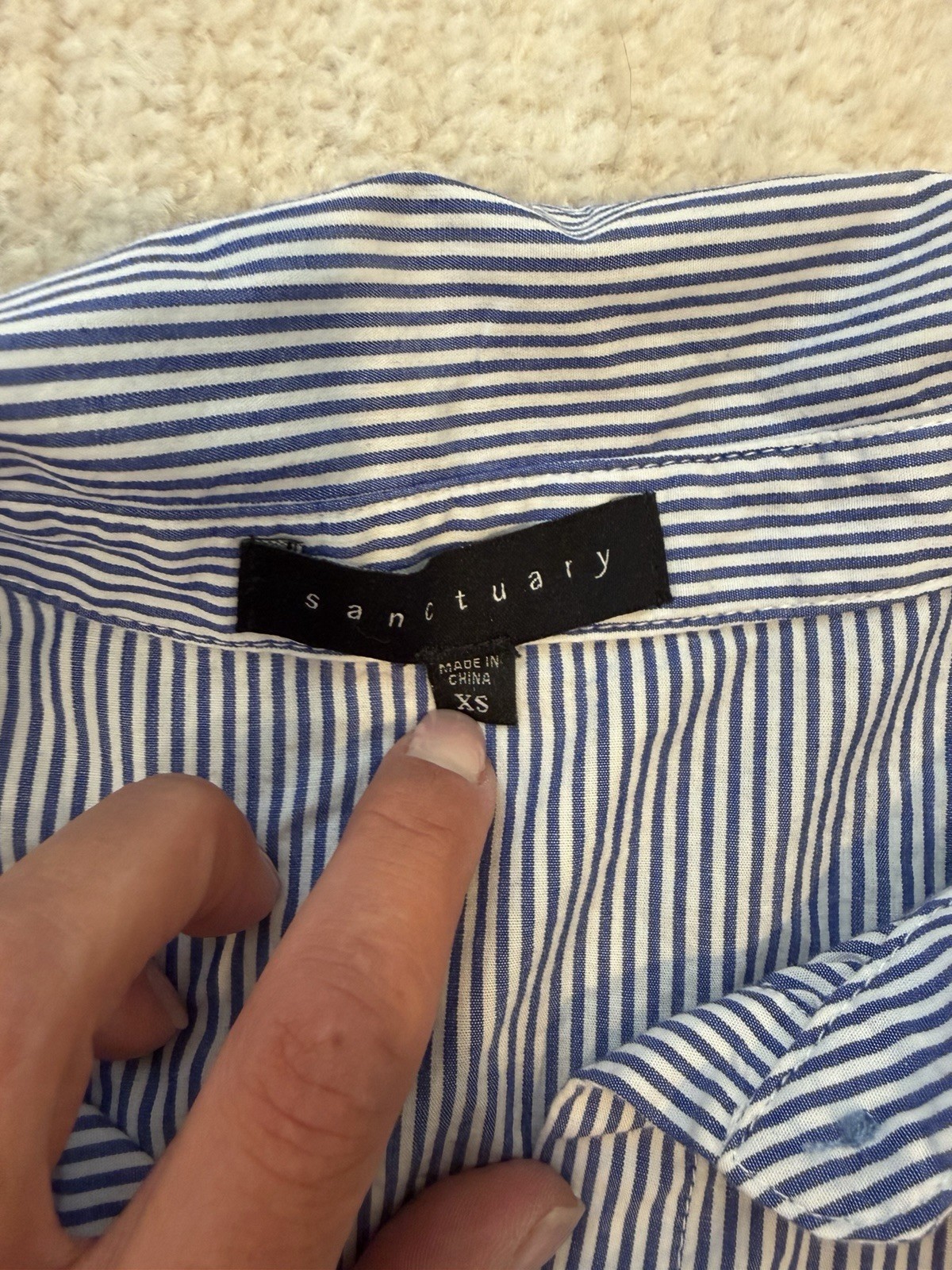 Sanctuary Women’s Blue/White Striped Button-Front Collared Shirt XS