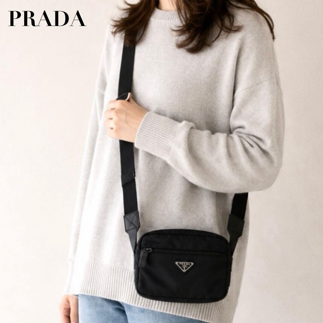 Prada Black Nylon Triangle Logo Camera Bag Shoulder Crossbody Unisex Authentic