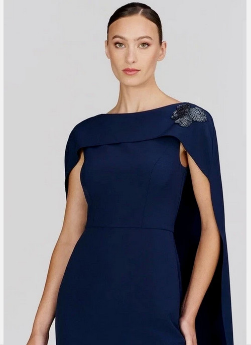 Kay Unger Alexandria Cape Sleeve Gown Dress $388 Dark Midnight