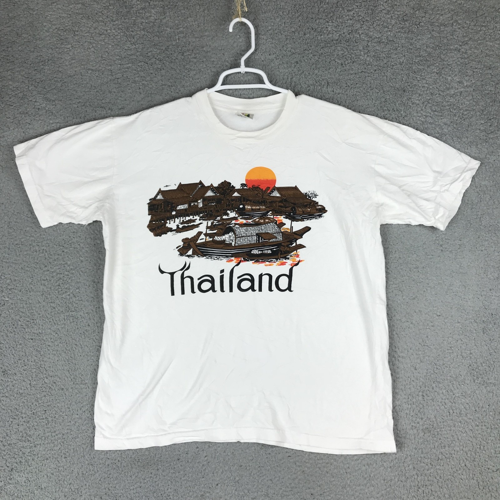 Thailand Shirt Mens Large White Graphic Tourist Souvenir Floating Market Boat