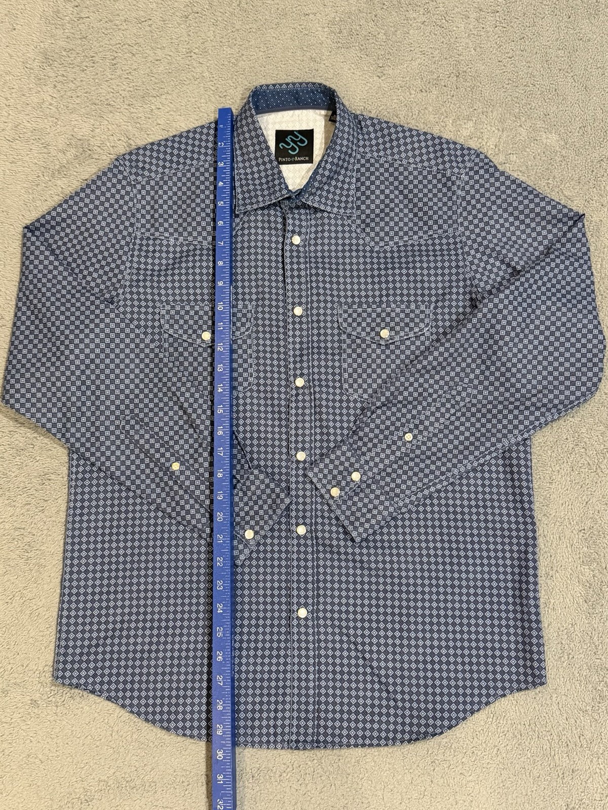 Pinto Ranch YY Western M Pearl Snap Cowboy Micro Geometric Diamond Performance